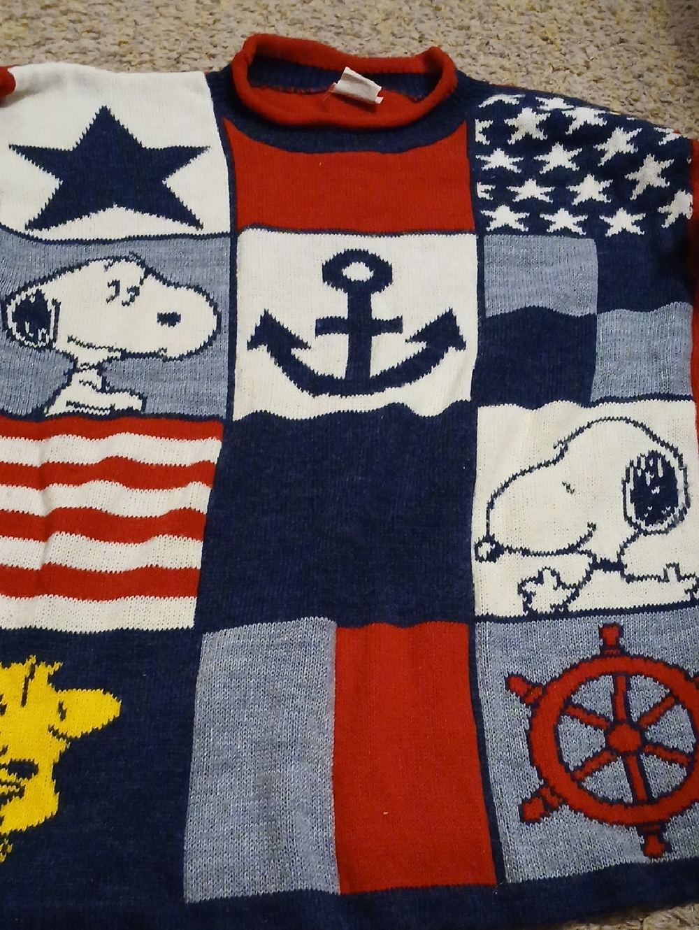 Nautical Snoopy Patchwork Sweater - Red, Navy & White